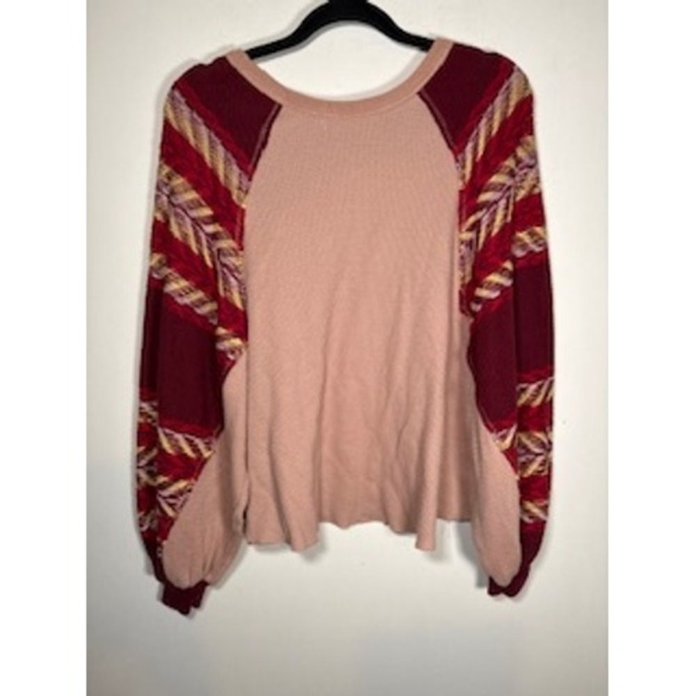 We The Free Free People Rainbow Dreams Thermal Top XS Pink Burgundy Boho Shirt - Picture 6 of 8